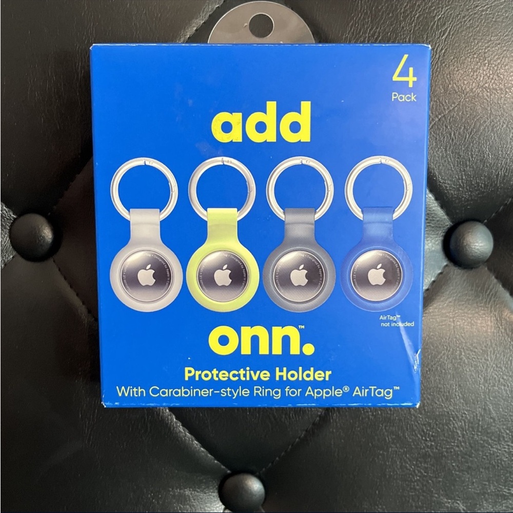 onn. 4 pack AirTag cases with carabiner ring attached